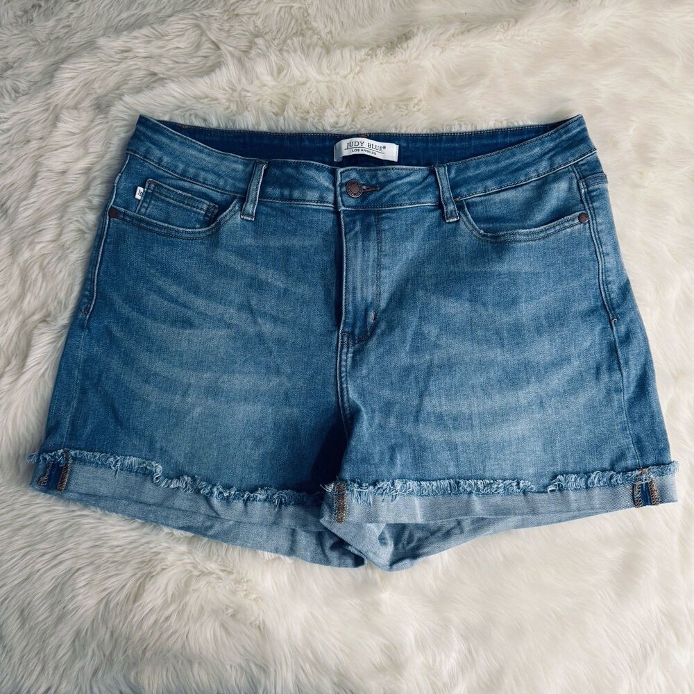 Judy Blue Light Blue Denim Jean Shorts with Frayed Hem